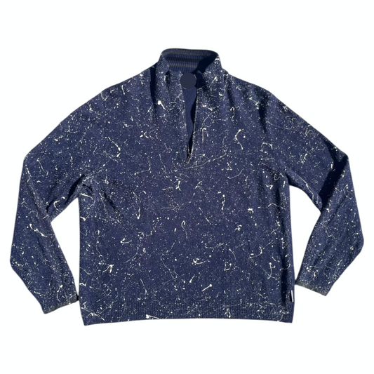 Blue & White Splatter Quarter Zip Sweatshirt - Size L