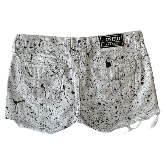 White & Black Splatter Denim Shorts - Size 8