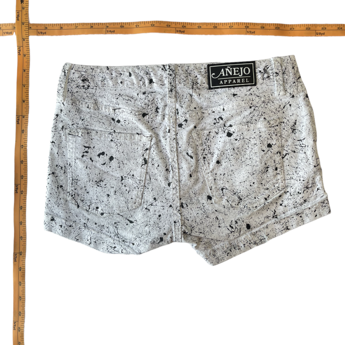 White & Black Splatter Denim Shorts - Size 28
