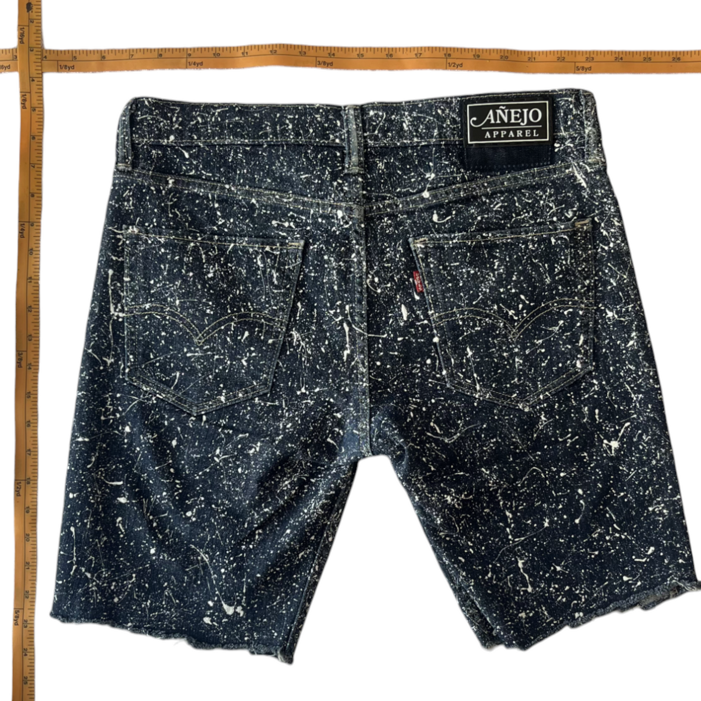 Blue & White Splatter Denim Shorts - Size 32