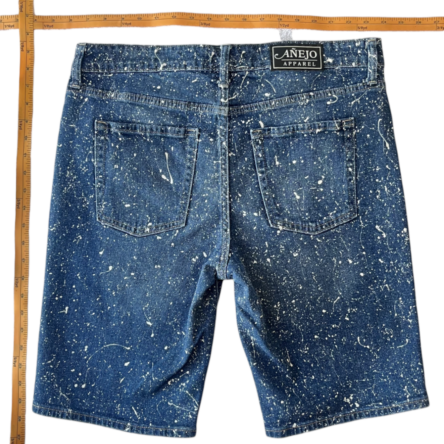 Blue & White Splatter Denim Shorts - Size 36