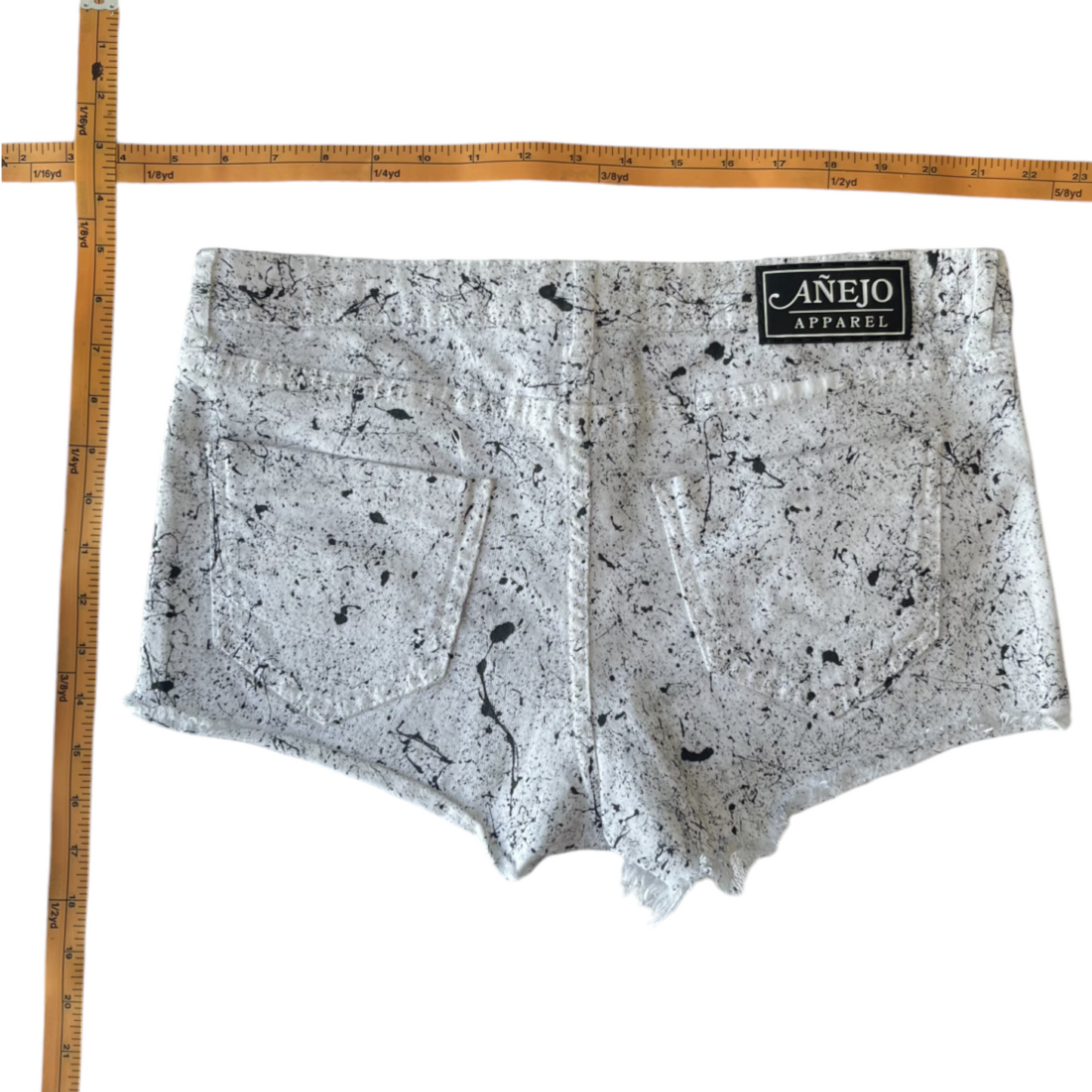 White & Black Splatter Denim Shorts - Size 10