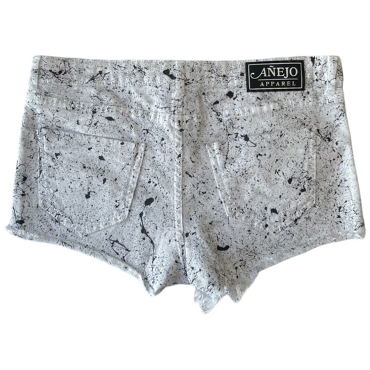 White & Black Splatter Denim Shorts - Size 10