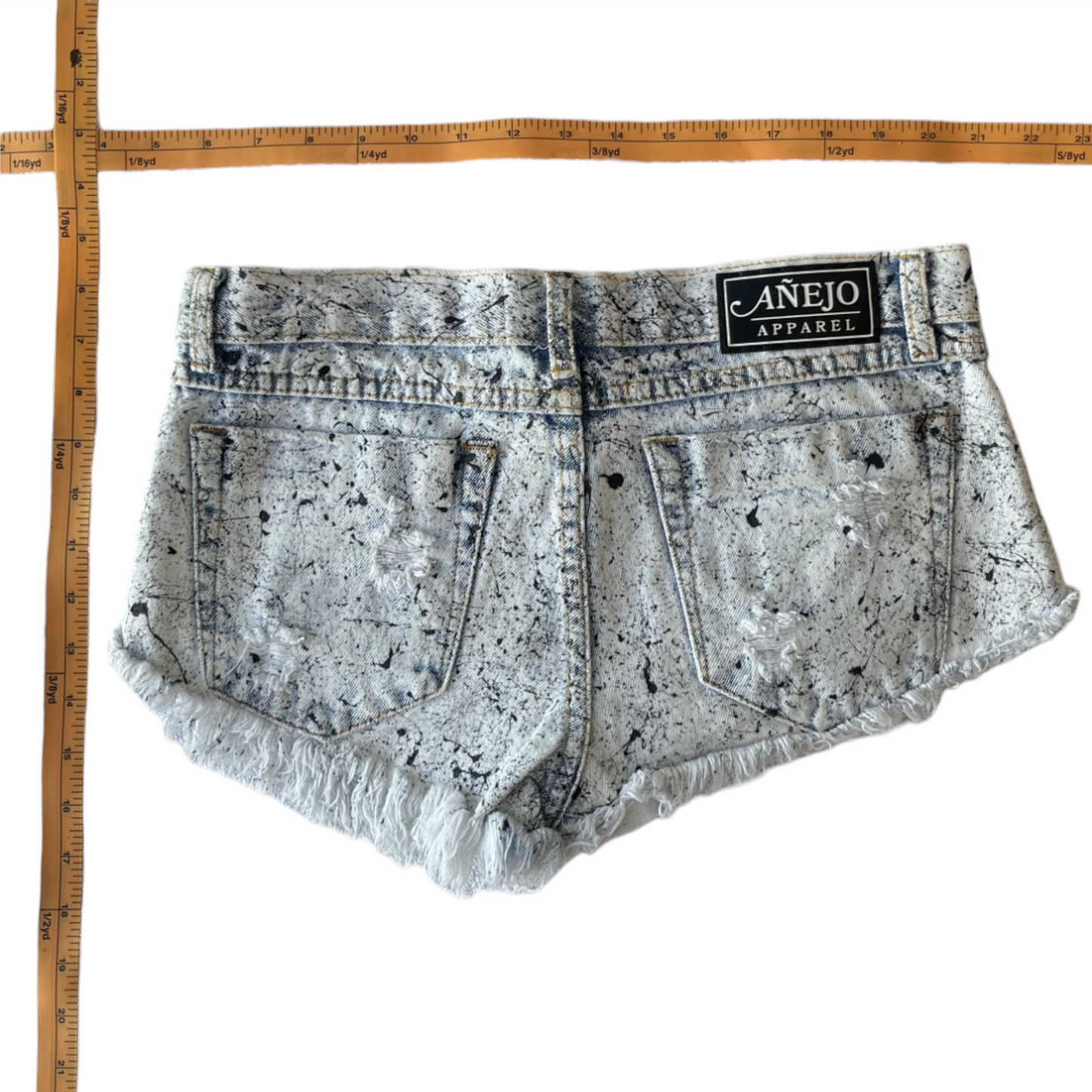 Blue & White Splatter Denim Shorts - Size 8