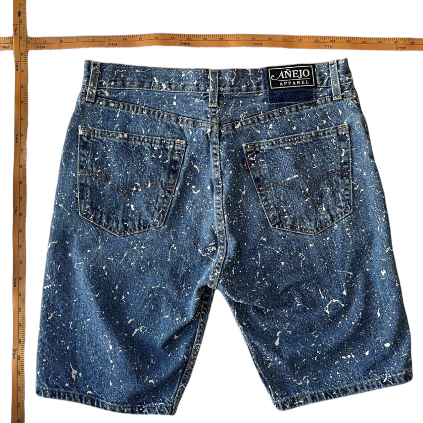 Blue & White Splatter Denim Shorts - Size 33