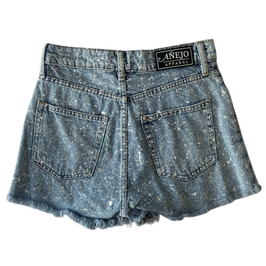 Blue & White Splatter Denim Shorts - Size 2