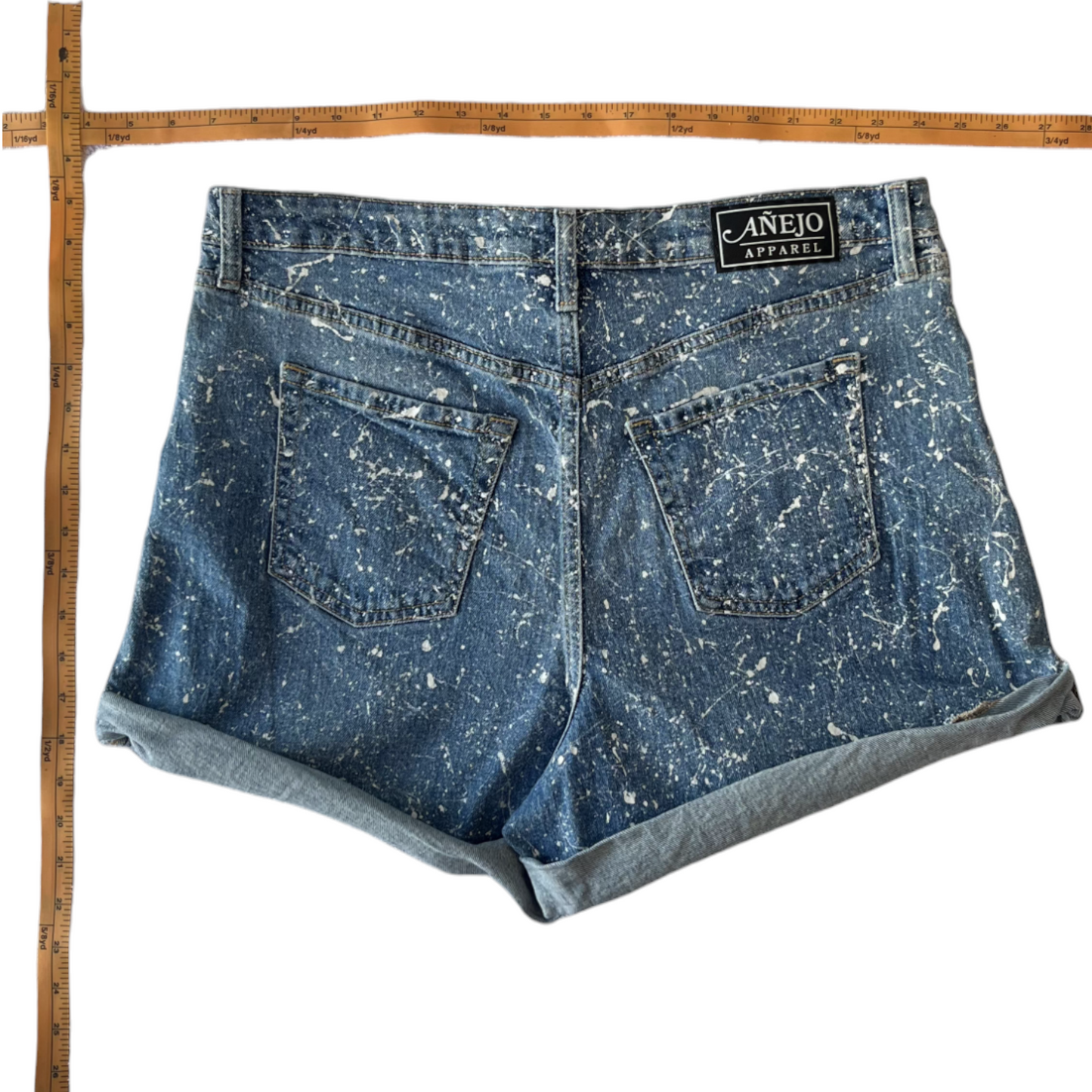 Blue & White Splatter Denim Shorts - Size 12