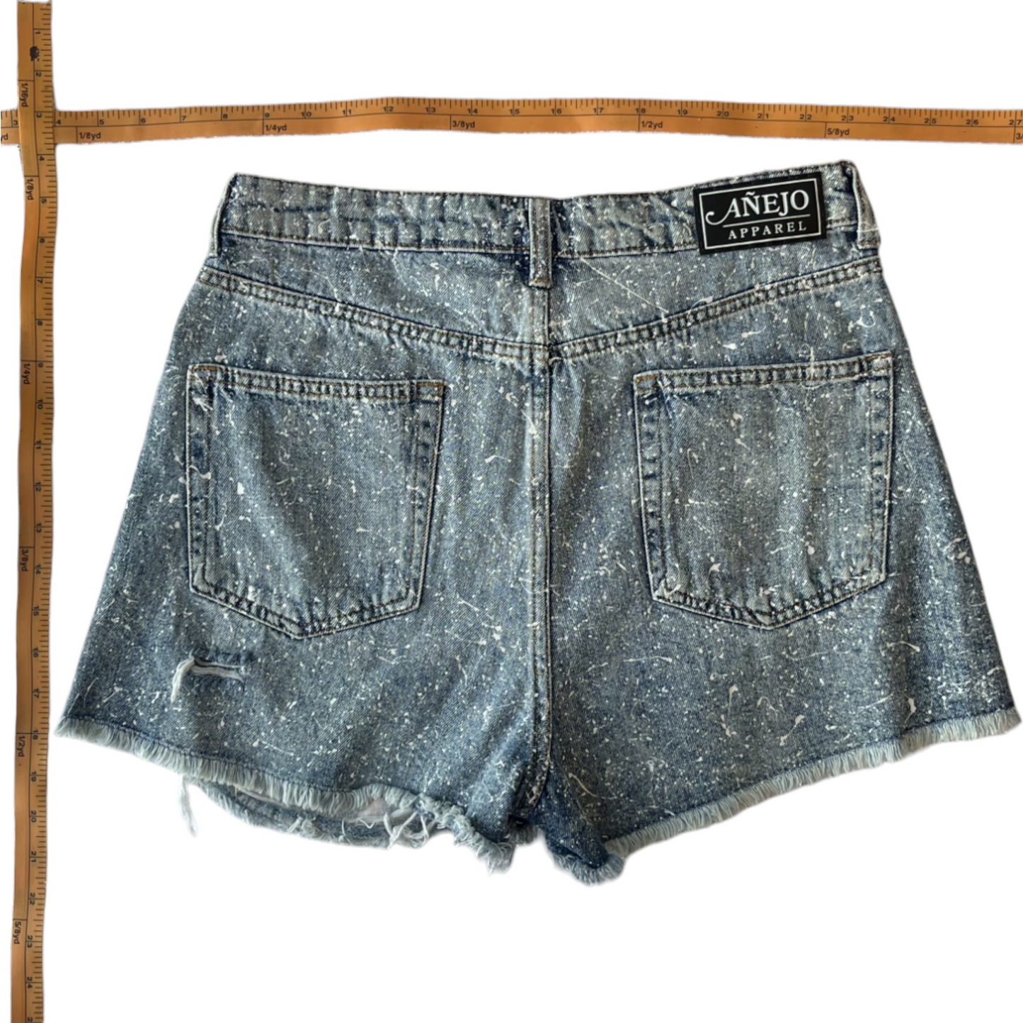Blue & White Splatter Denim Shorts - Size 10