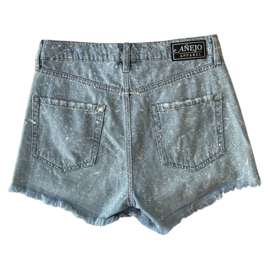 Blue & White Splatter Denim Shorts - Size 8