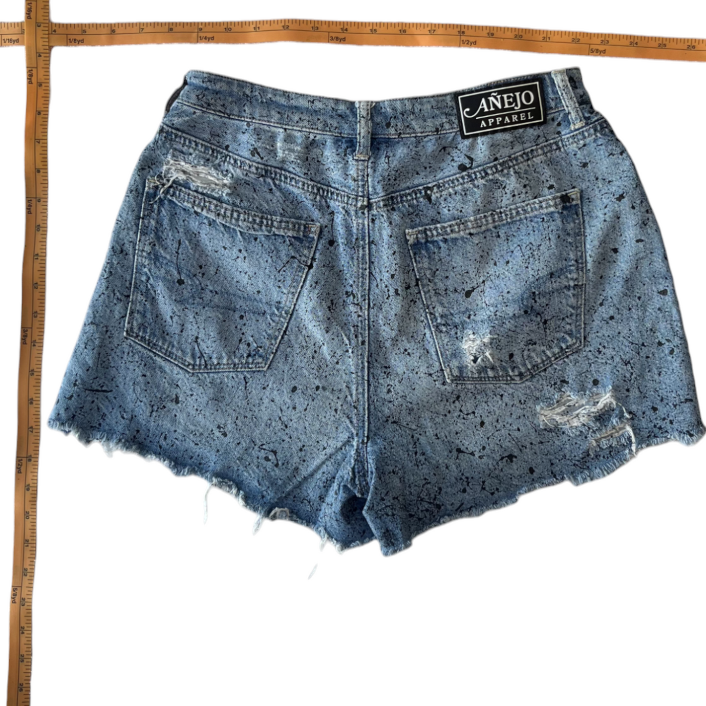 Blue & Black Splatter Denim Shorts - Size 6