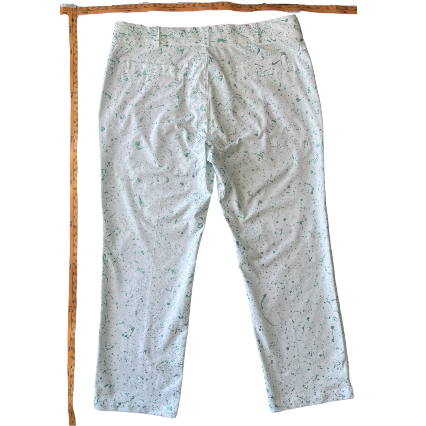 White & Teal Splatter Pants - Size 38 x 30