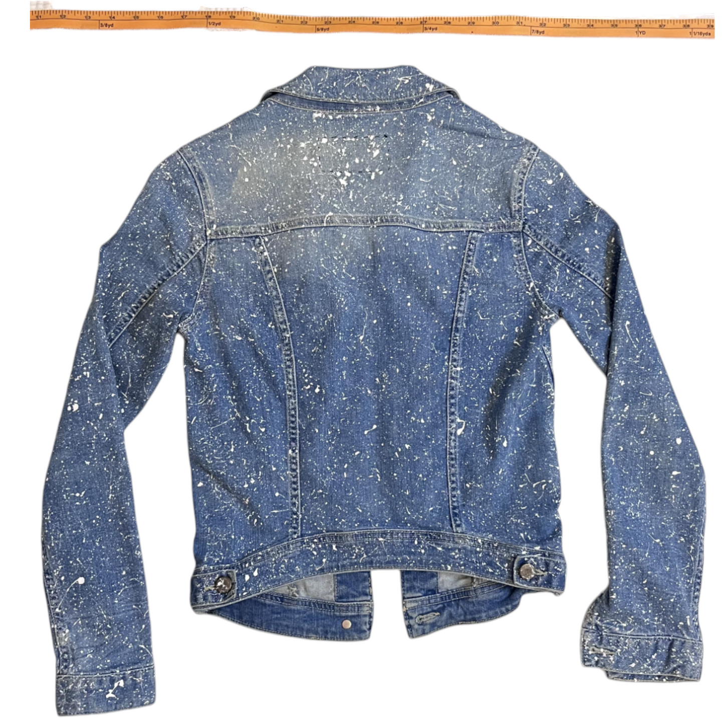Blue & White Splatter Denim Jacket - Size Small