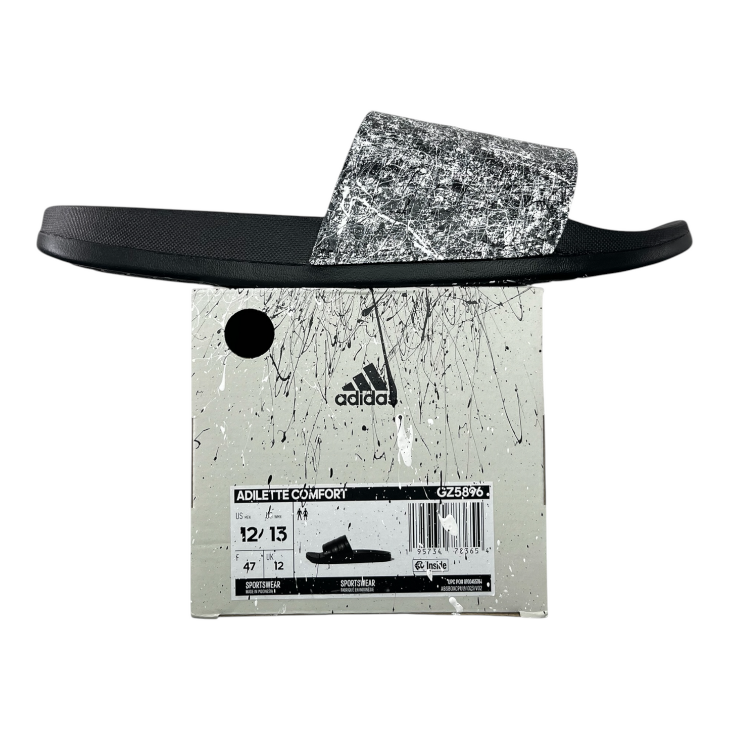 White & Black Splatter Slides - Size M12|W13