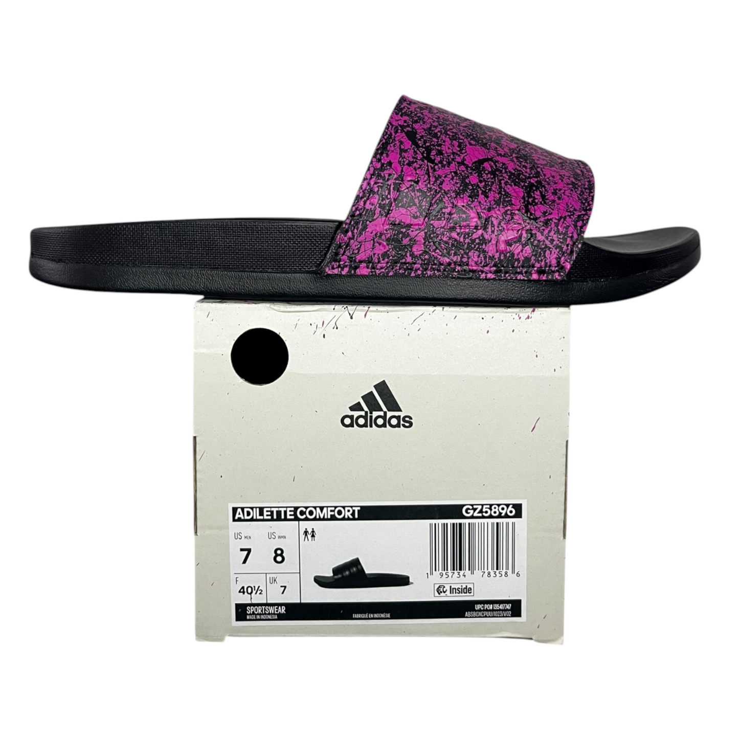 Pink & Black Splatter Slides - Size M7|W8
