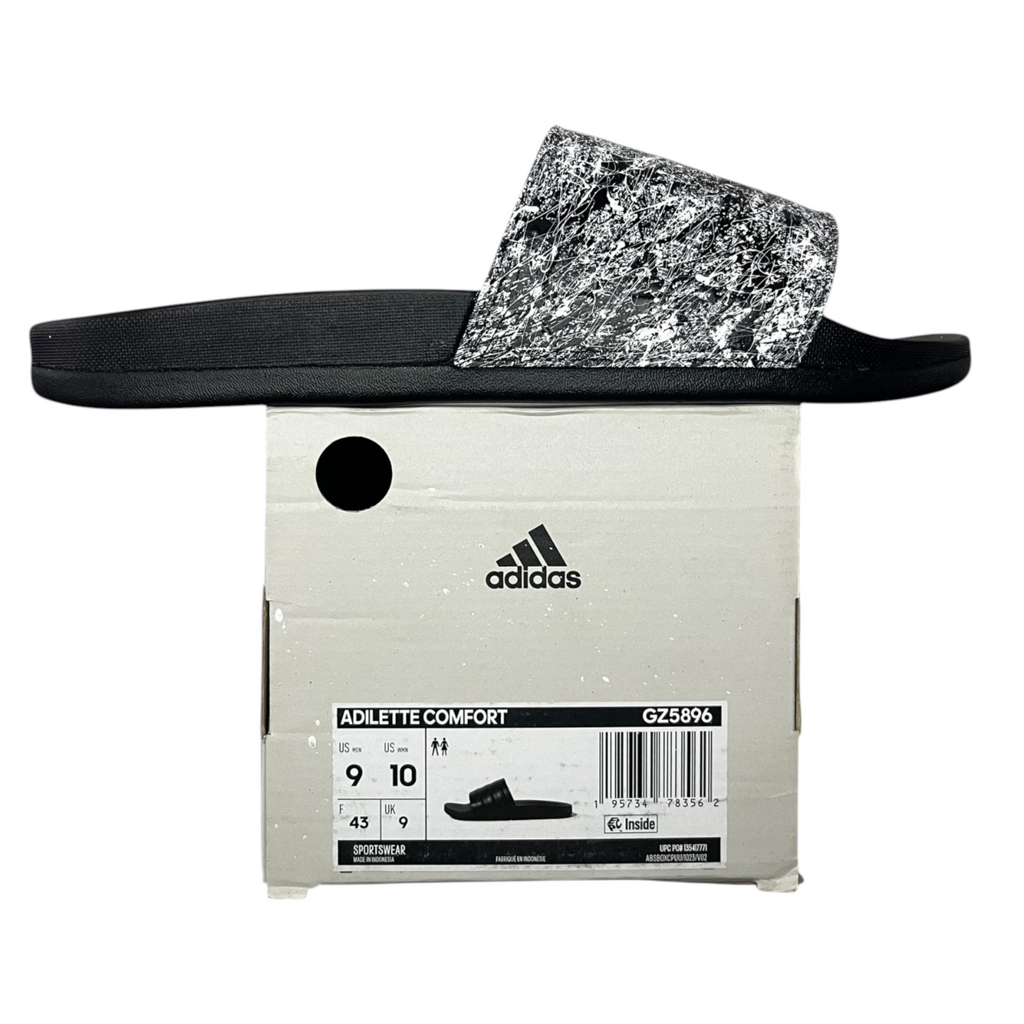 White & Black Splatter Slides - Size M9|W10