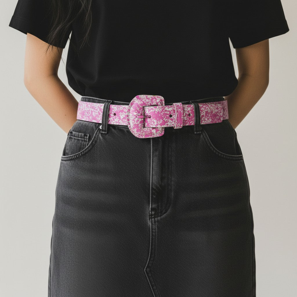 White & Pink Splatter Belt