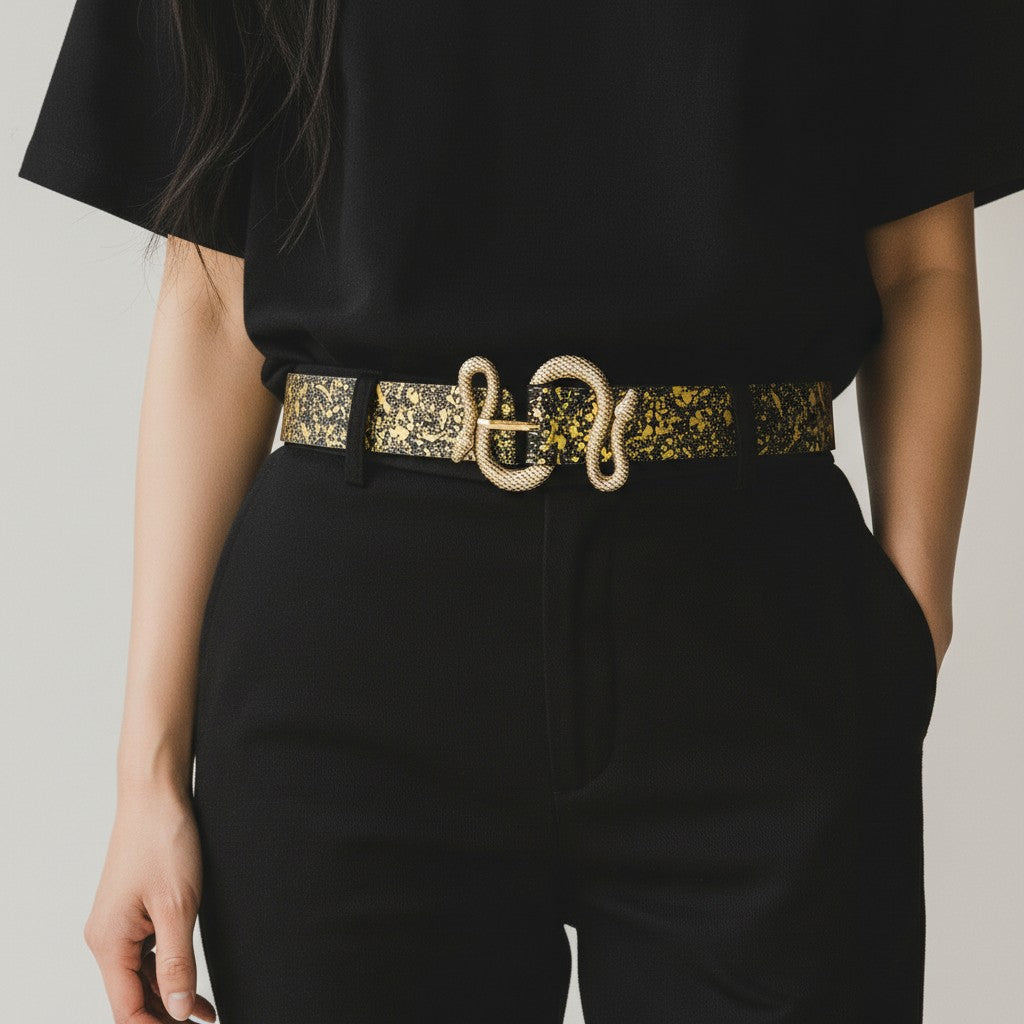 Black & Gold Splatter Snake Belt