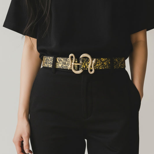 Black & Gold Splatter Snake Belt