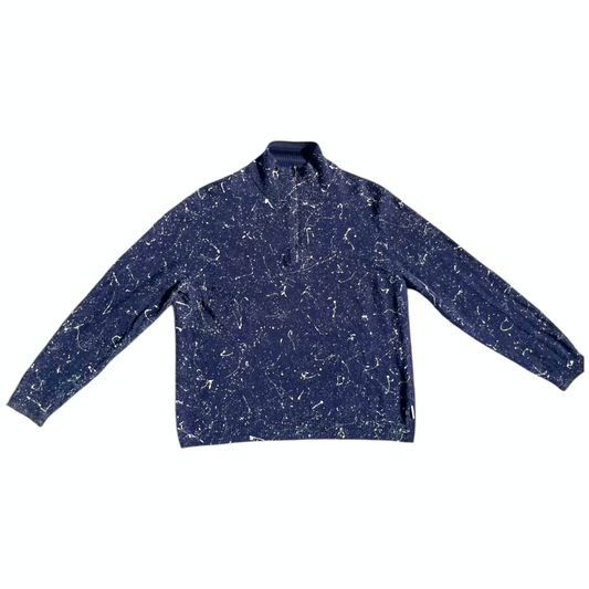 Blue & White Splatter Quarter Zip Sweatshirt - Size L