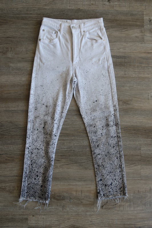 White Ombré Splatter Pants
