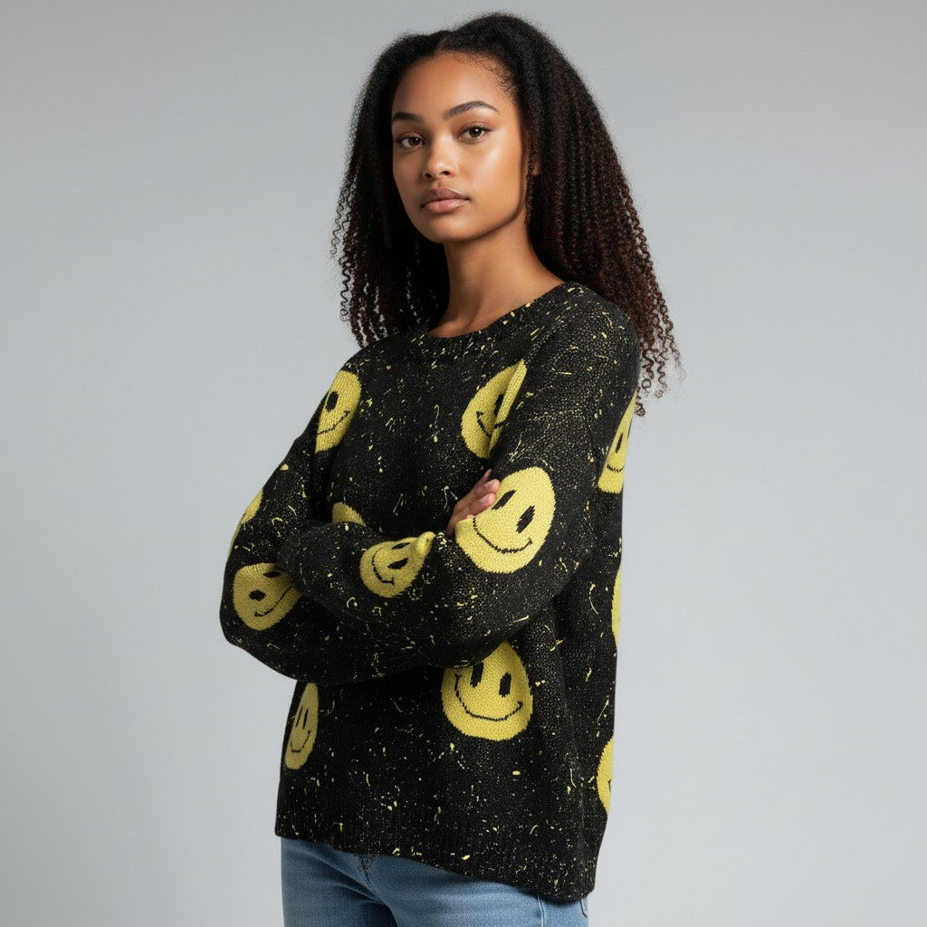 Smiley Face Splatter Paint Sweater/Sweatshirt (XL)