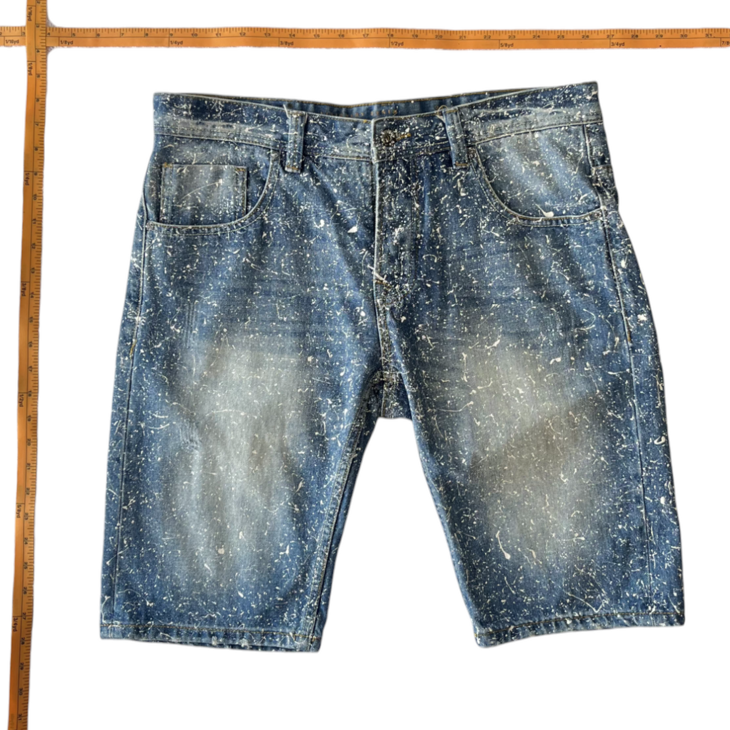 Blue & White Splatter Denim Shorts - Size 34