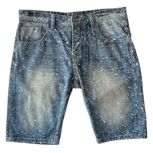 Blue & White Splatter Denim Shorts - Size 34