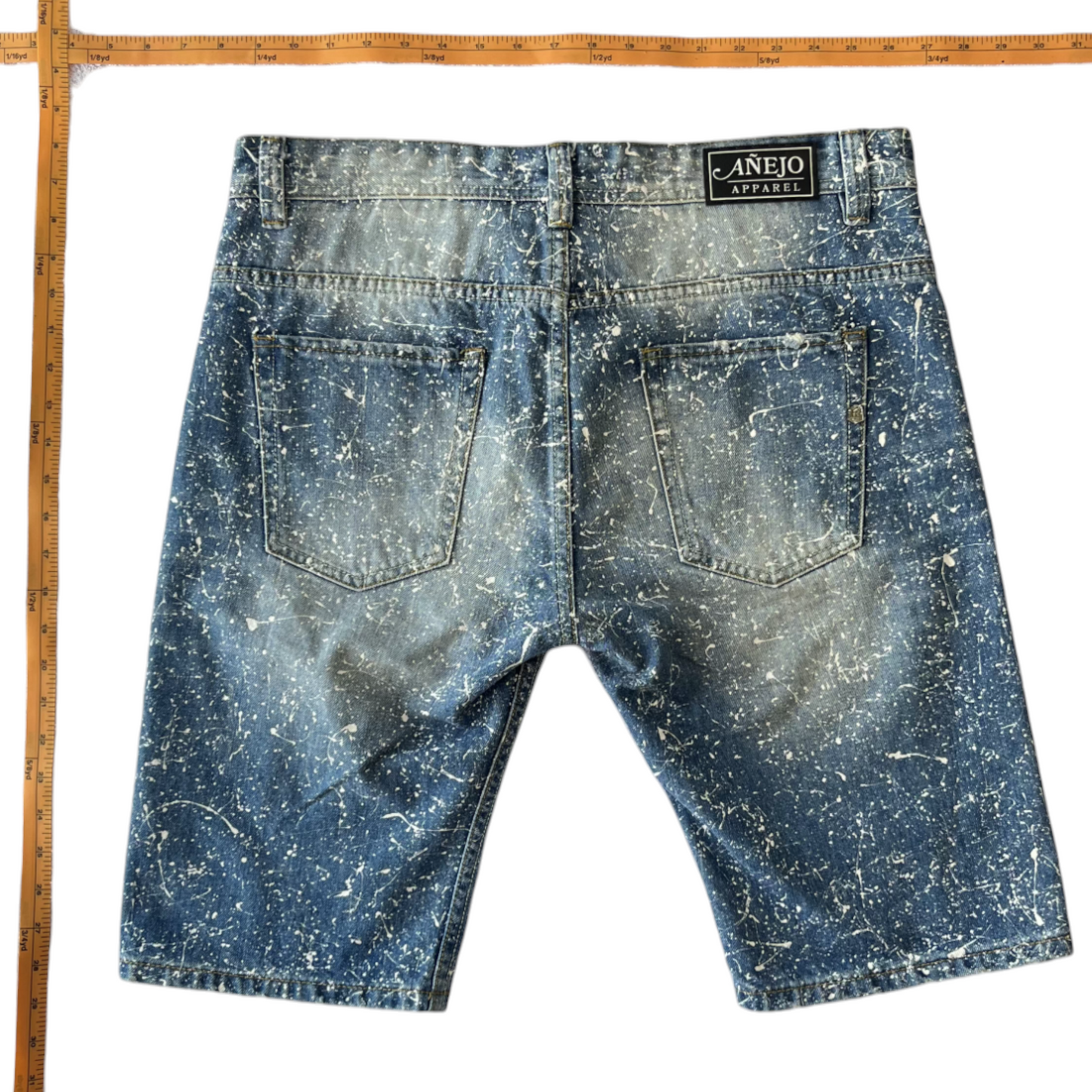 Blue & White Splatter Denim Shorts - Size 34