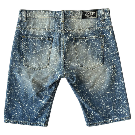 Blue & White Splatter Denim Shorts - Size 34