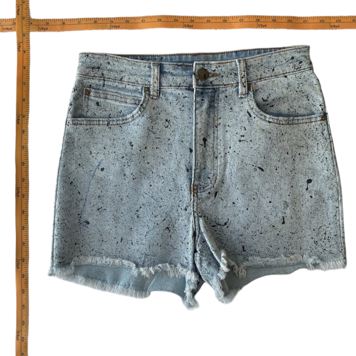 Blue & Black Splatter Denim Shorts - Size 28