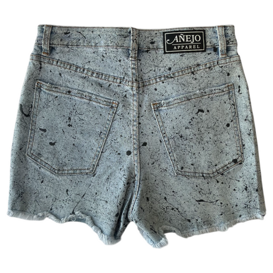 Blue & Black Splatter Denim Shorts - Size 28