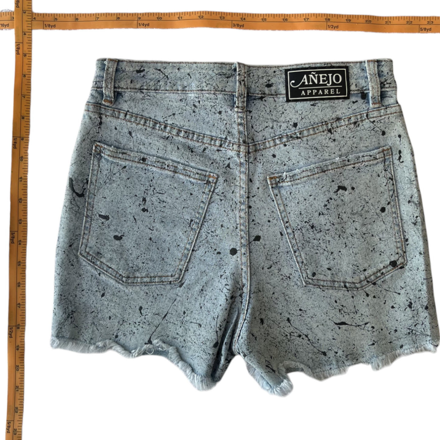 Blue & Black Splatter Denim Shorts - Size 28