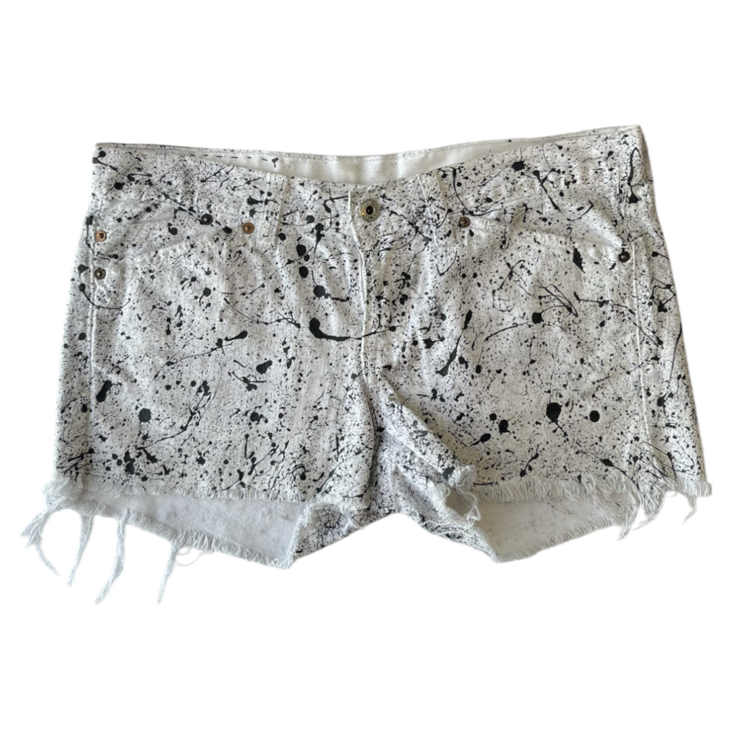 White & Black Splatter Denim Shorts - Size 8