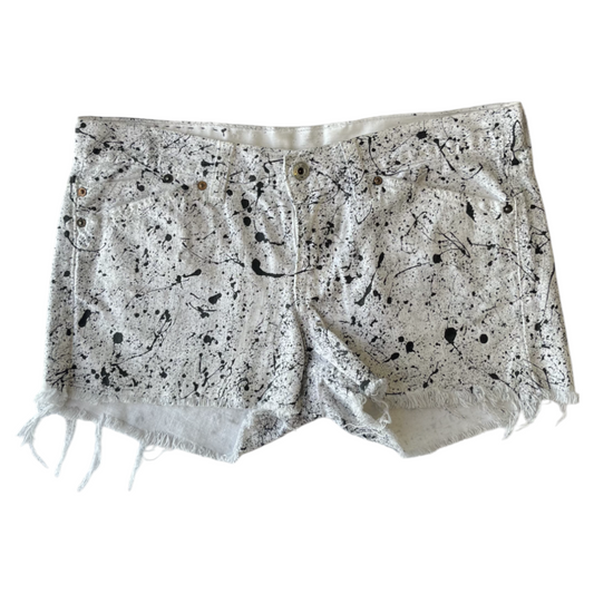 White & Black Splatter Denim Shorts - Size 8