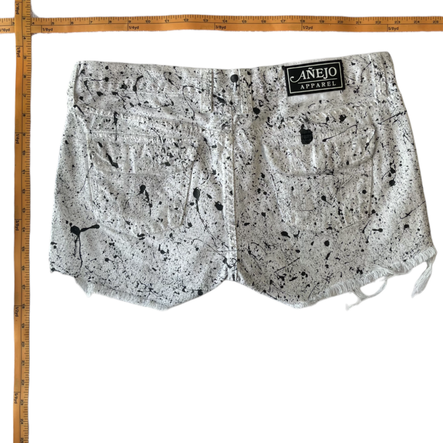 White & Black Splatter Denim Shorts - Size 8