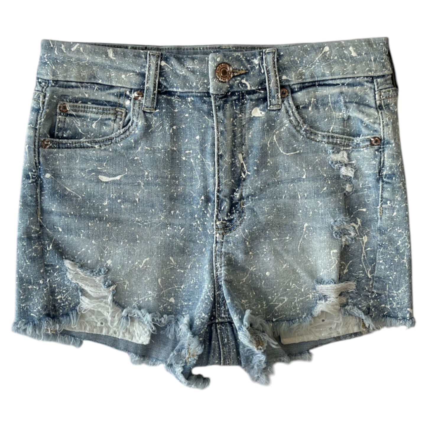 Blue & White Splatter Denim Shorts - Size 4