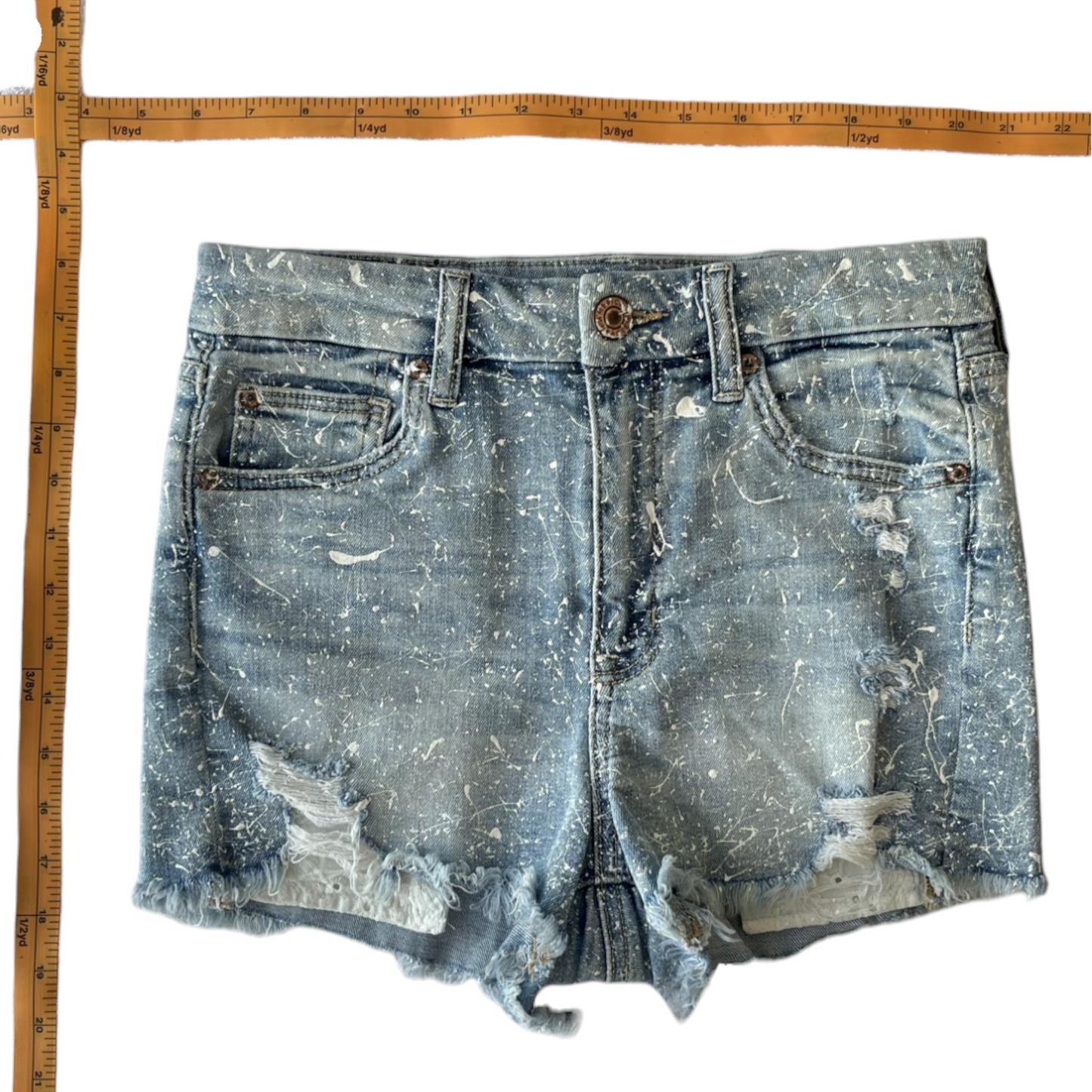 Blue & White Splatter Denim Shorts - Size 4