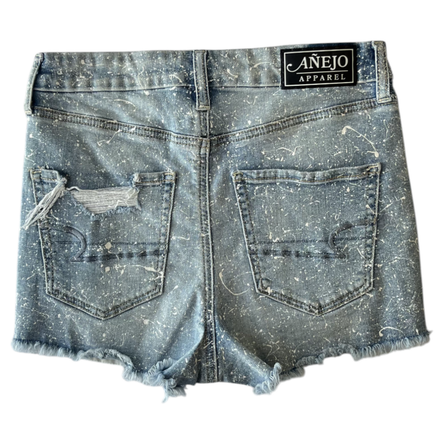 Blue & White Splatter Denim Shorts - Size 4