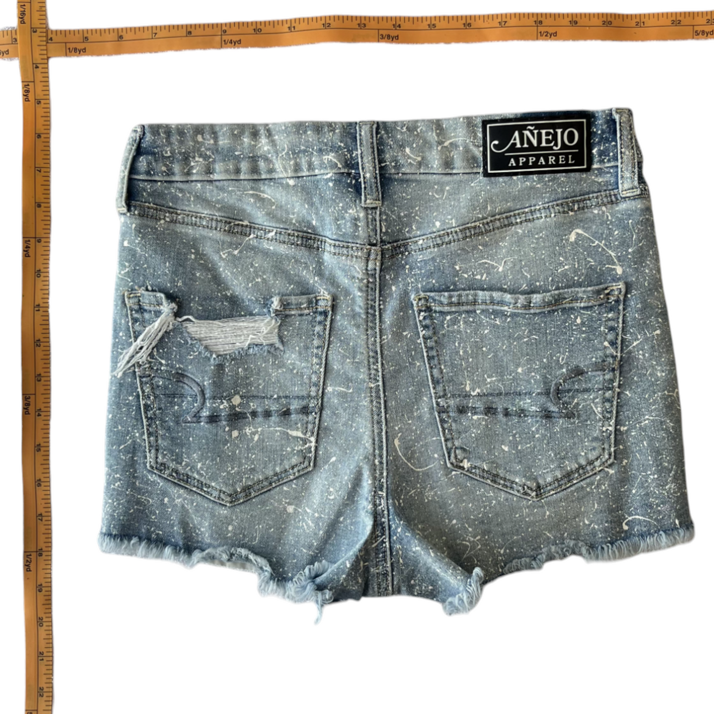 Blue & White Splatter Denim Shorts - Size 4