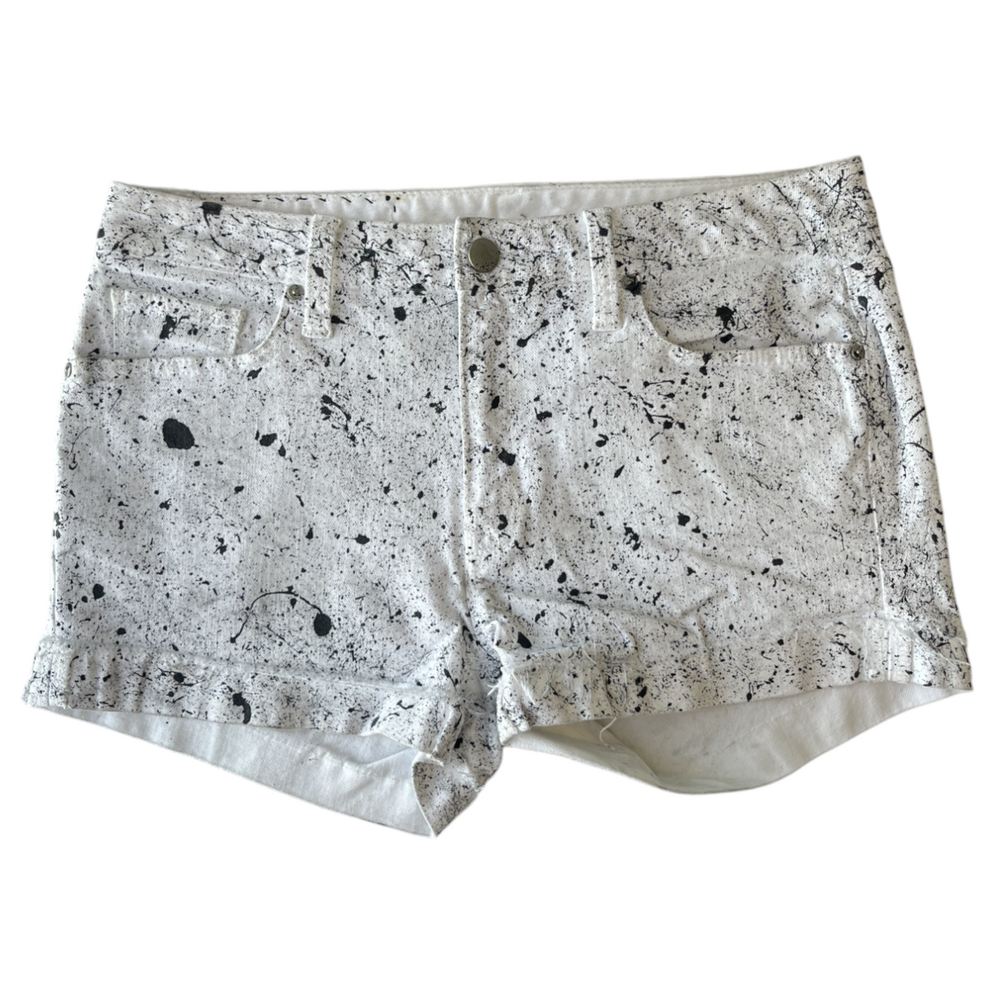 White & Black Splatter Denim Shorts - Size 28
