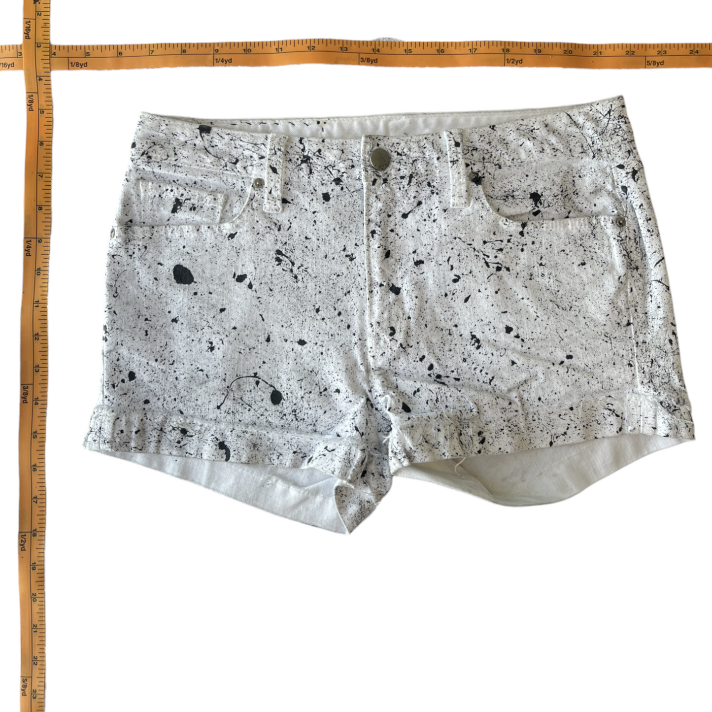 White & Black Splatter Denim Shorts - Size 28