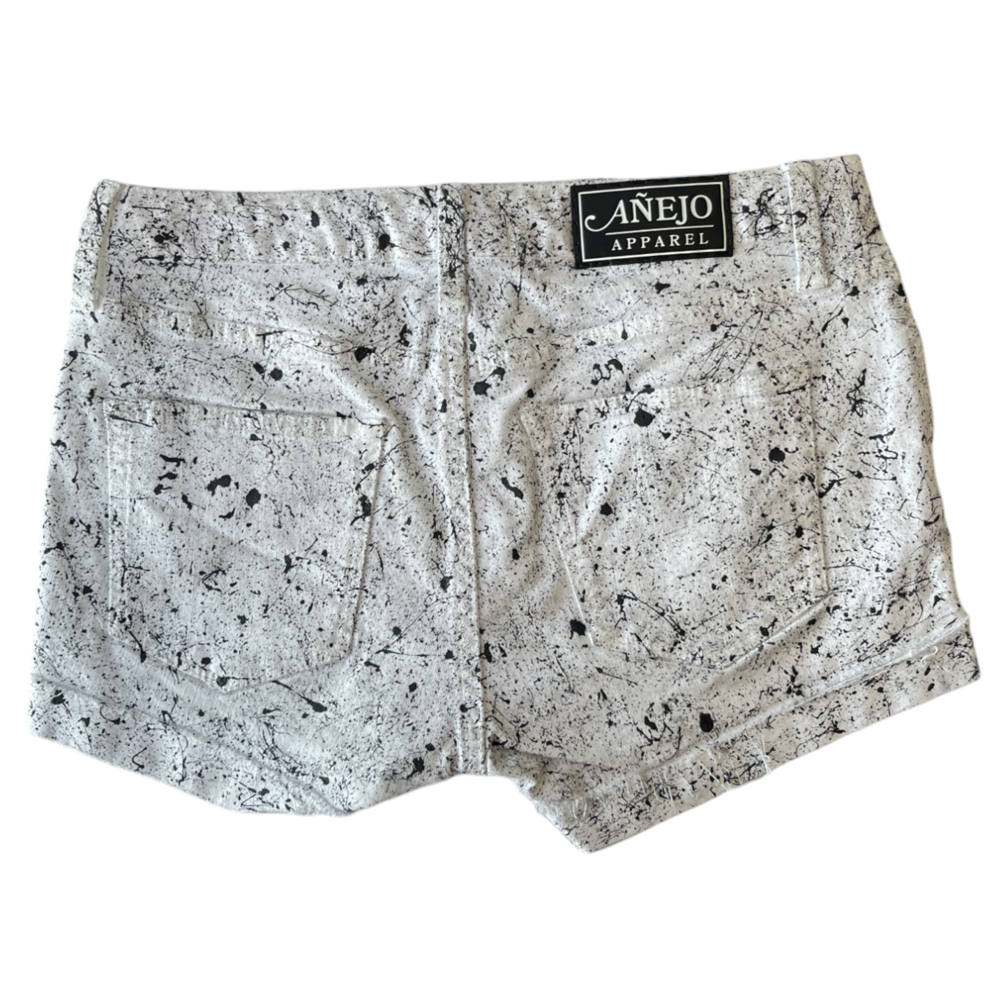 White & Black Splatter Denim Shorts - Size 28