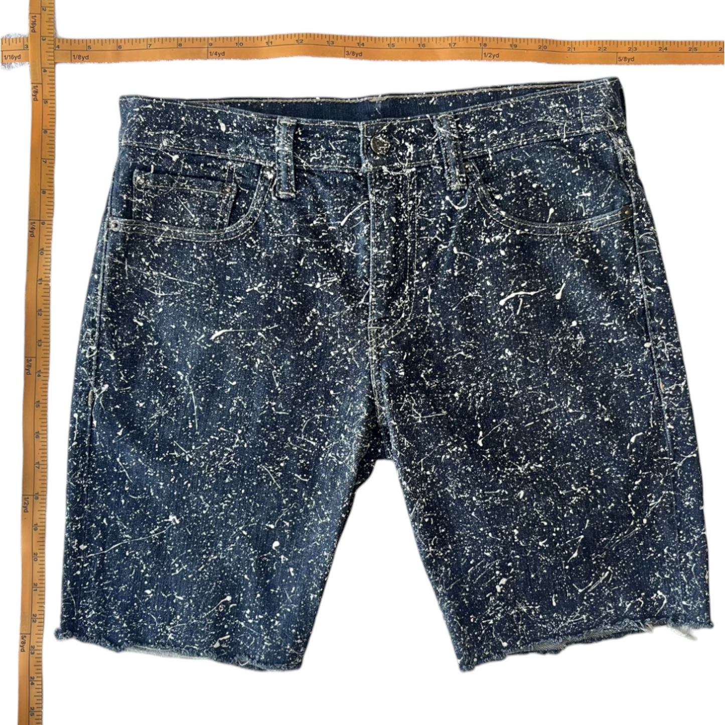 Blue & White Splatter Denim Shorts - Size 32