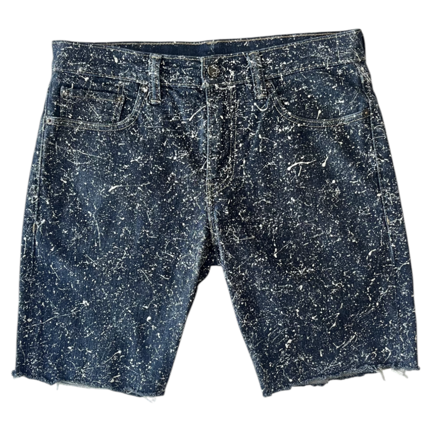Blue & White Splatter Denim Shorts - Size 32