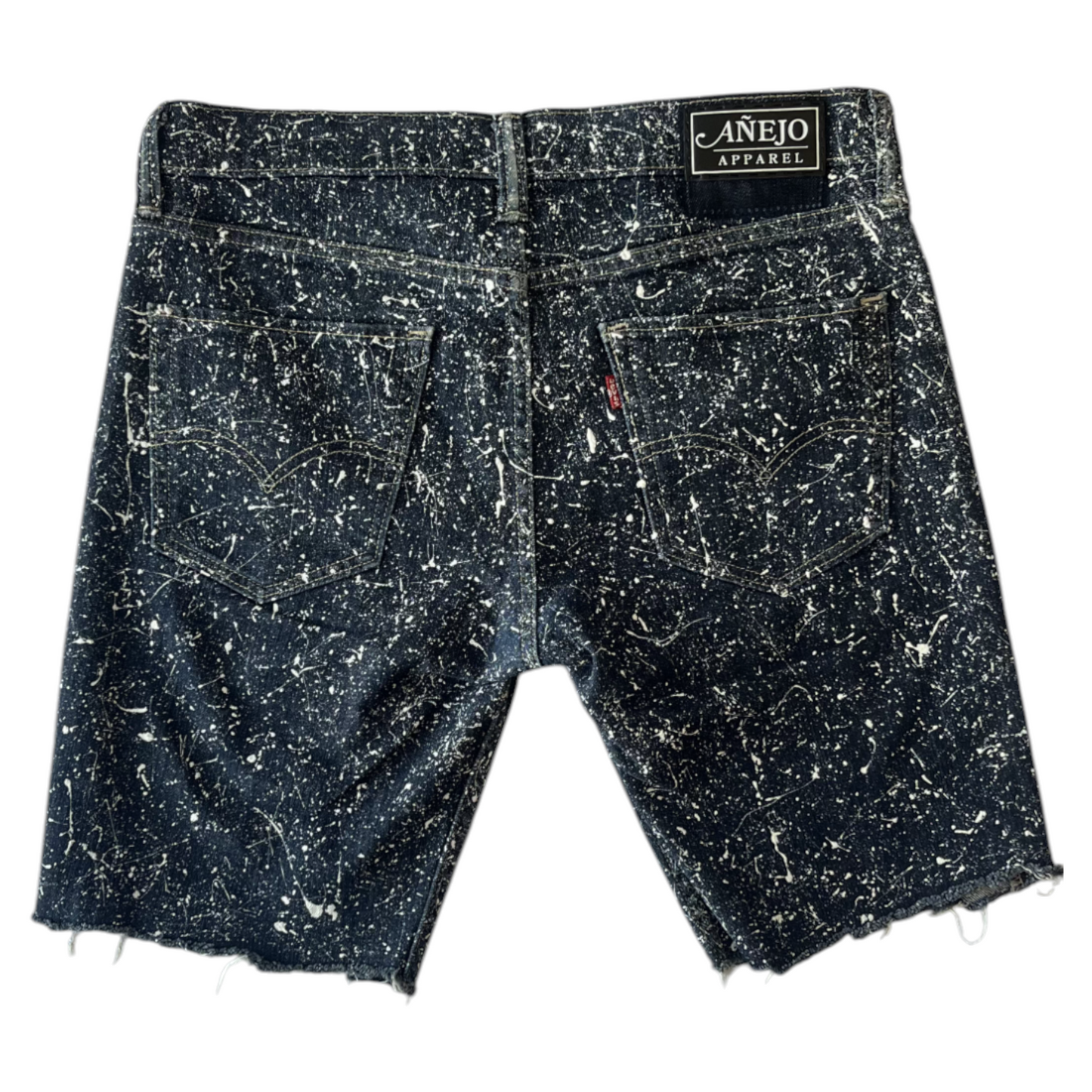 Blue & White Splatter Denim Shorts - Size 32