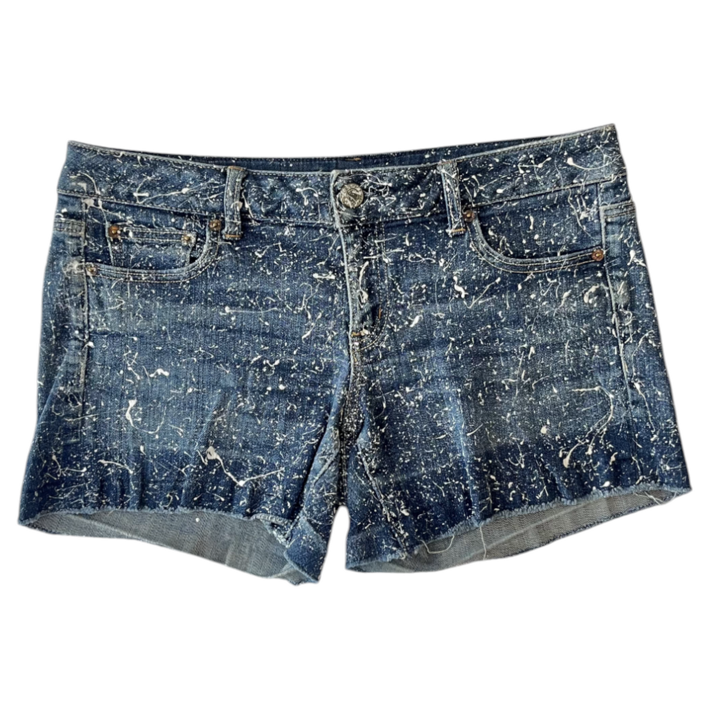 Blue & White Splatter Denim Shorts - Size 10
