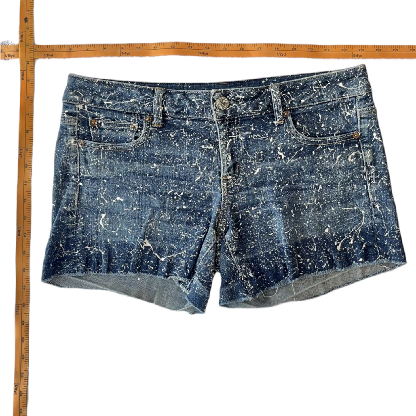 Blue & White Splatter Denim Shorts - Size 10
