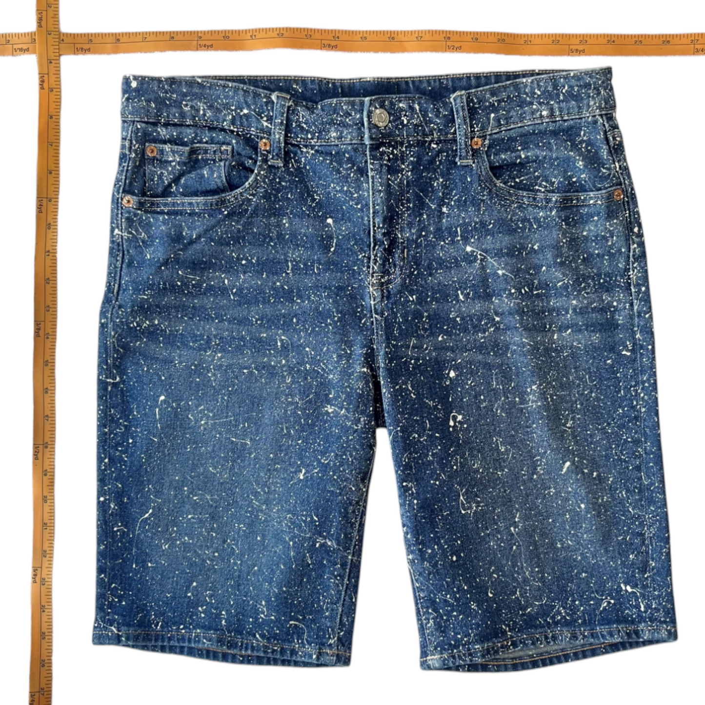 Blue & White Splatter Denim Shorts - Size 36