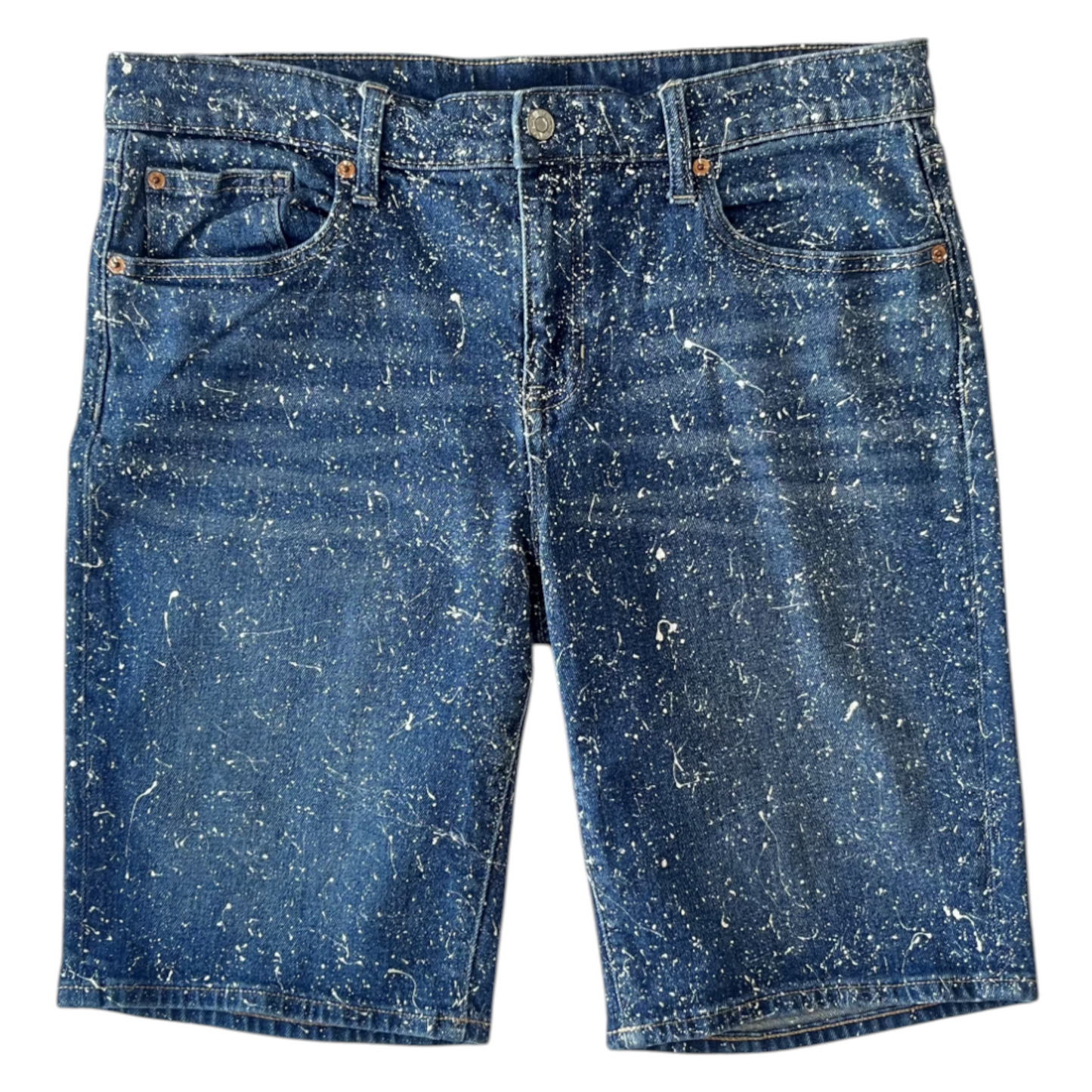 Blue & White Splatter Denim Shorts - Size 36