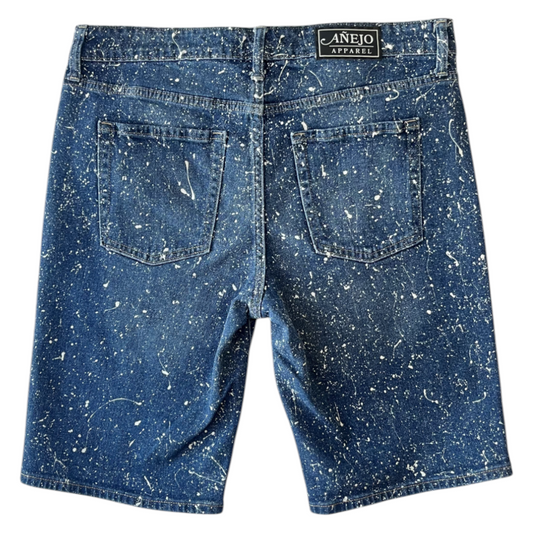 Blue & White Splatter Denim Shorts - Size 36